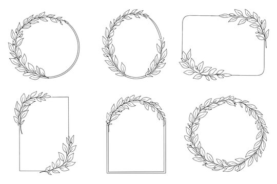 Elegant leaf borders with minimal linear style for creative design projects