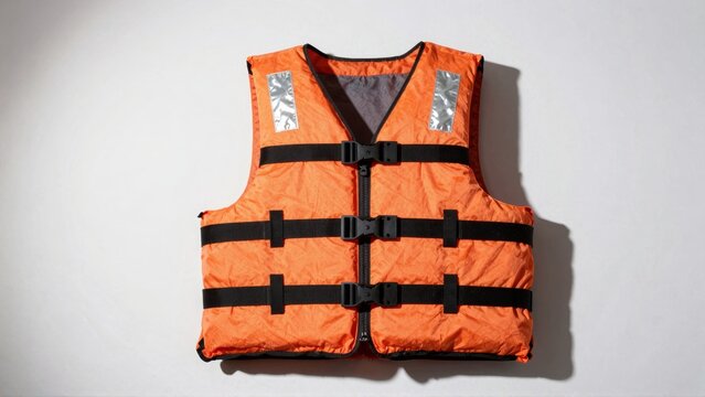 Orange life jacket with reflective strips