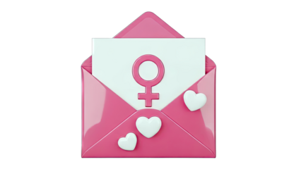 Pink Envelope with Female Symbol and Hearts