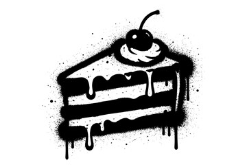 Black and white graffiti style cake slice with cherry drip art