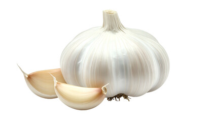 Bulb of garlic with two cloves on a transparent background
