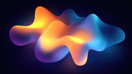 A vivid abstract neon blob with flowing orange, yellow and blue gradients on a dark background. Concept Neon abstract blob with orange, yellow and blue gradients