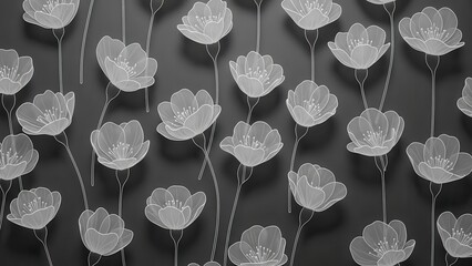 Elegant Black and White Floral Pattern with Delicate Tulip-like Flowers.