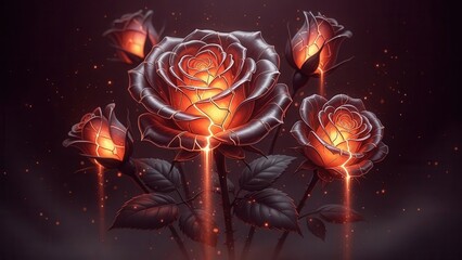 Enchanting Fiery Roses Glowing with Mystical Energy.