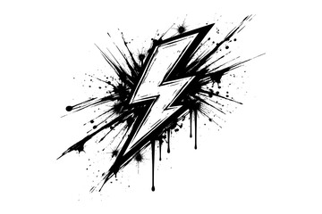 Dynamic grunge lightning bolt with splatter effect in black and white design