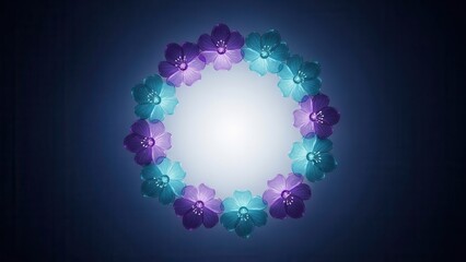 Glowing Floral Wreath with Purple and Teal Flowers on Dark Background.