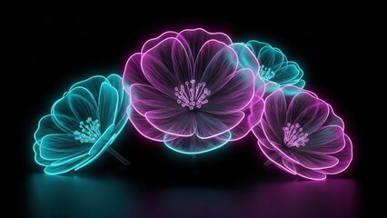 Vibrant Neon Flowers Glowing in the Dark.