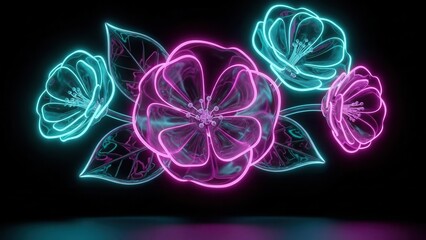 Vibrant Neon Flowers Glowing in the Dark.