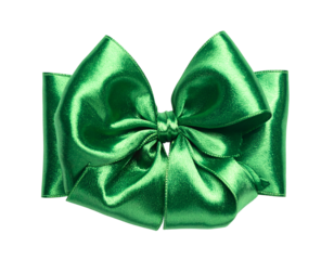 Lush, emerald green satin bow, isolated on black background, showcasing intricate folds