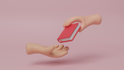 International book giving day, February 14. Book day. Suitable for greeting card, poster and banner minimal cartoon design. Conceptual of education and learning. Mutual respect. 3d render illustration