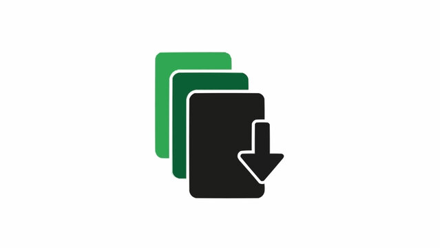 Black download icon with green squares.