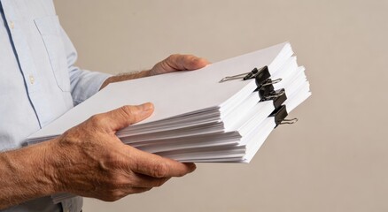 Hands holding a stack of envelopes ,Active aging Finance concept.