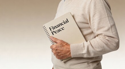 Person holding Financial Peace notebook ,Active aging Finance concept.