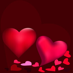 red hearts on a red background