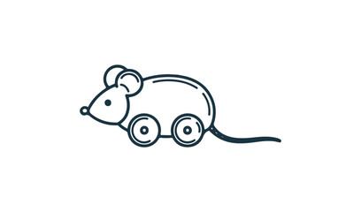 Simple line art of a mouse toy with wheels, nursery decor and children's play concept vector illustration