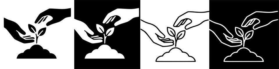 Human Hands Nurturing a Young Plant Sprout in Soil - Symbolic Growth Illustration