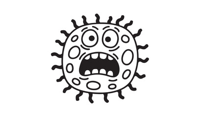 Scared Cartoon Germ or Virus Character Illustration with Spikes and Funny Facial Expression for Hygiene Campaigns