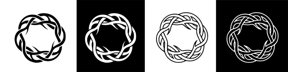 Abstract Intertwined Circular Knot Designs on Black Background Graphic Illustration