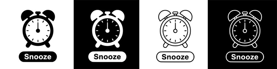Graphic alarm clock and snooze button icons for digital interface design elements