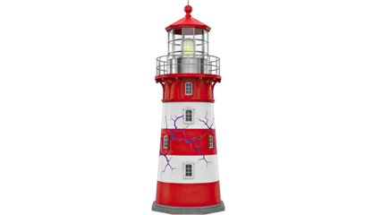 Red and White Lighthouse with Cracks
