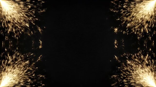 Abstract gold sparks explosion frame on black background