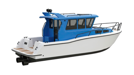Modern Blue and White Cabin Cruiser Boat