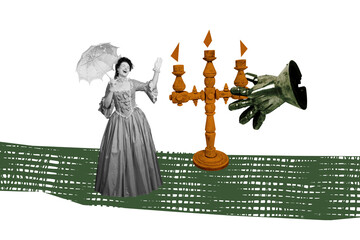 Sketch image trend artwork montage photo collage of style aristocracy vintage corset young lady...