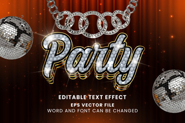 Night party luxury sparkle 3d editable vector text effect. Silver pearl diamond luxury vector text style