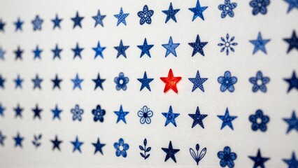 Blue stars and flowers with red star center