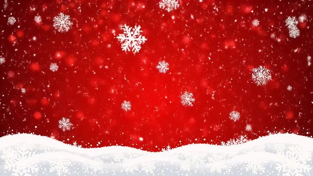 Red Christmas background with falling white winter snowflakes