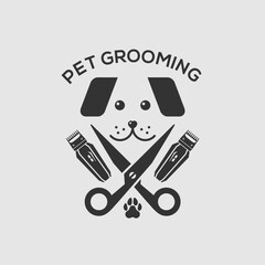 Pet Grooming Salon Poster with Dog Silhouette and Scissors