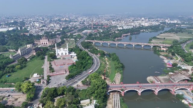 Aerial view of Kudiya Ghat on the Gomti River in Lucknow, India