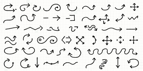 An arrangement of diverse handwritten symbols and abstract line drawings