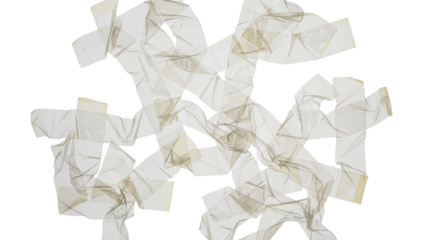 Abstract Transparent Beige Fabric Strips Floating on White Background