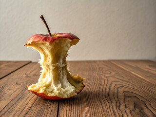 half-eaten apple core placed alone
