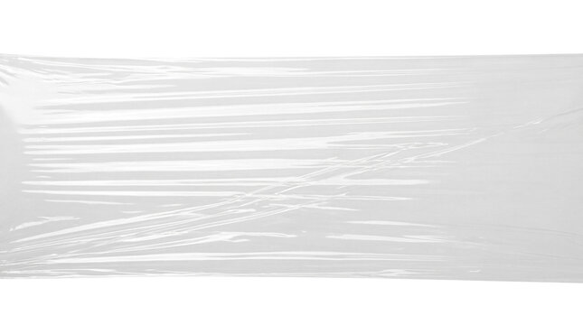 Clear Plastic Shrink Wrap Texture with Wrinkles on White Background