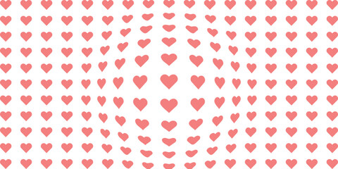 A rectangular pattern of small pink hearts on a white background isolated on white background