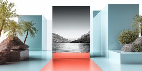 Modern minimalistic landscape art installation