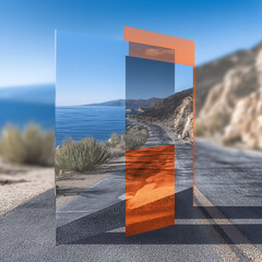 Coastal road with colored glass panels