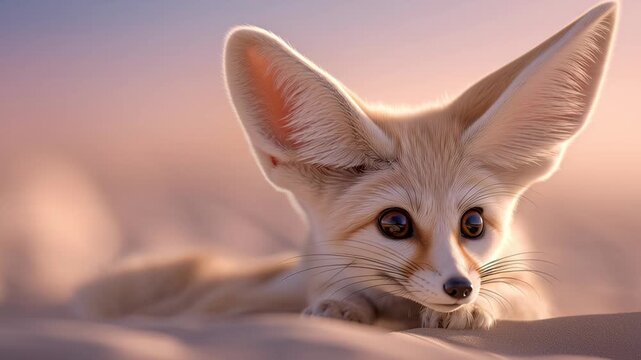 Animal Fennec Fox resting in soft desert light