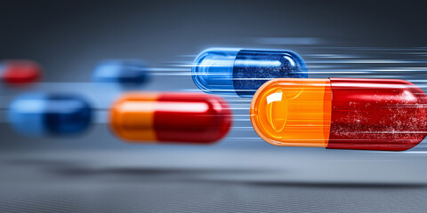 Fast moving colorful capsules medicine