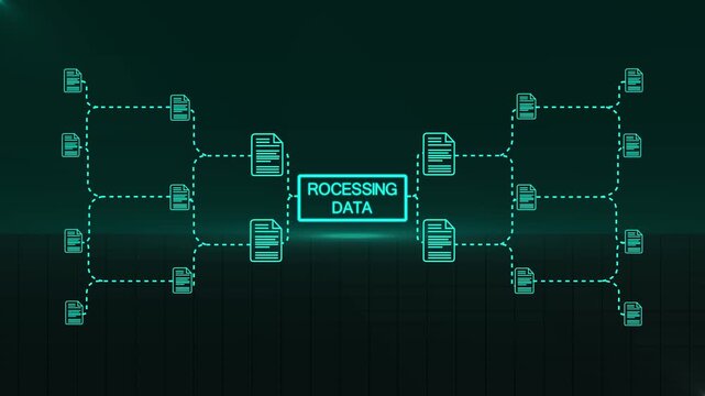 Digital Rocessing data animation ai system validation process cyber security network interface blockchain document approved concept glowing technology .Animation...
