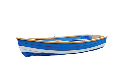 Blue and White Rowboat with Wooden Trim
