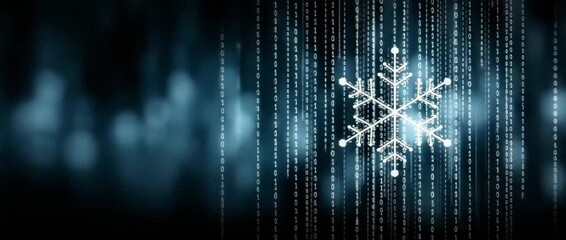 Binary code-backed digital snowflake for seasonal technologies - Powered by Adobe