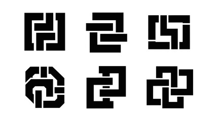 Abstract geometric designs vector set of black blocky shapes on white