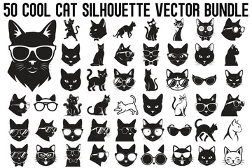 Cool Cat Silhouette Vector Bundle