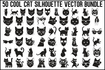 Cool Cat Silhouette Vector Bundle