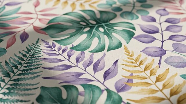 Tropical leaf pattern watercolor monstera leaf fern frond painted foliage botanical illustration seamless tropical leaf pattern with watercolor monstera fern colored foliage fabric soft texture