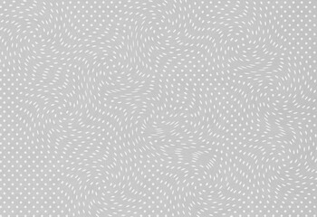 Grey paper featuring a pattern of small white dots and swirling dashes distributed across the surface. The background is a soft grey tone