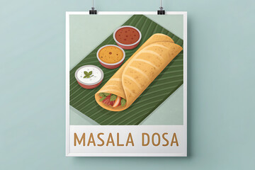 Modern masala dosa poster, minimal vector, flat design